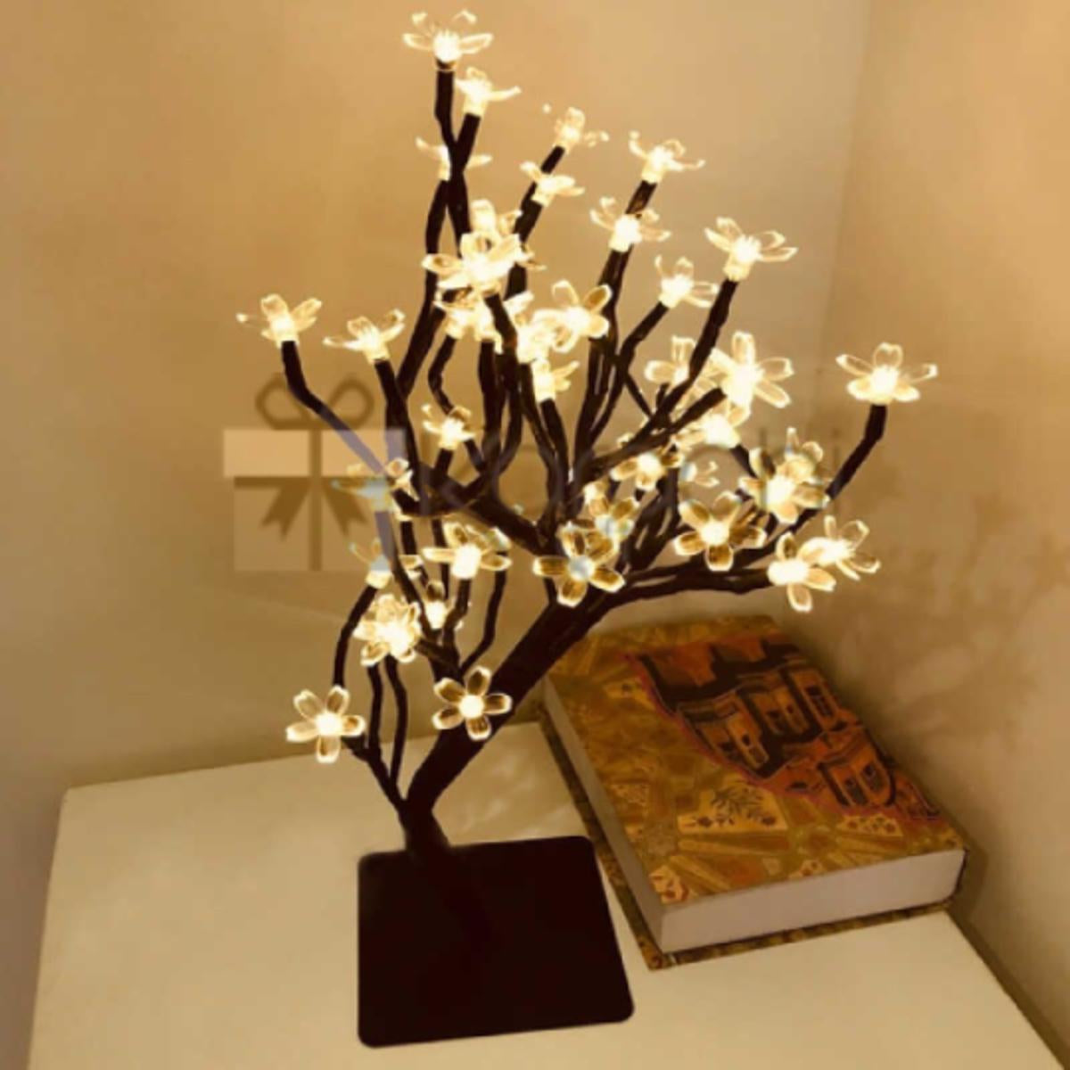 48 LED Cherry Blossom Tree Lamp – Warm White Bonsai Night Light, USB/Battery Powered Decorative Table Lamp for Bedroom, Living Room & Home Decoration
