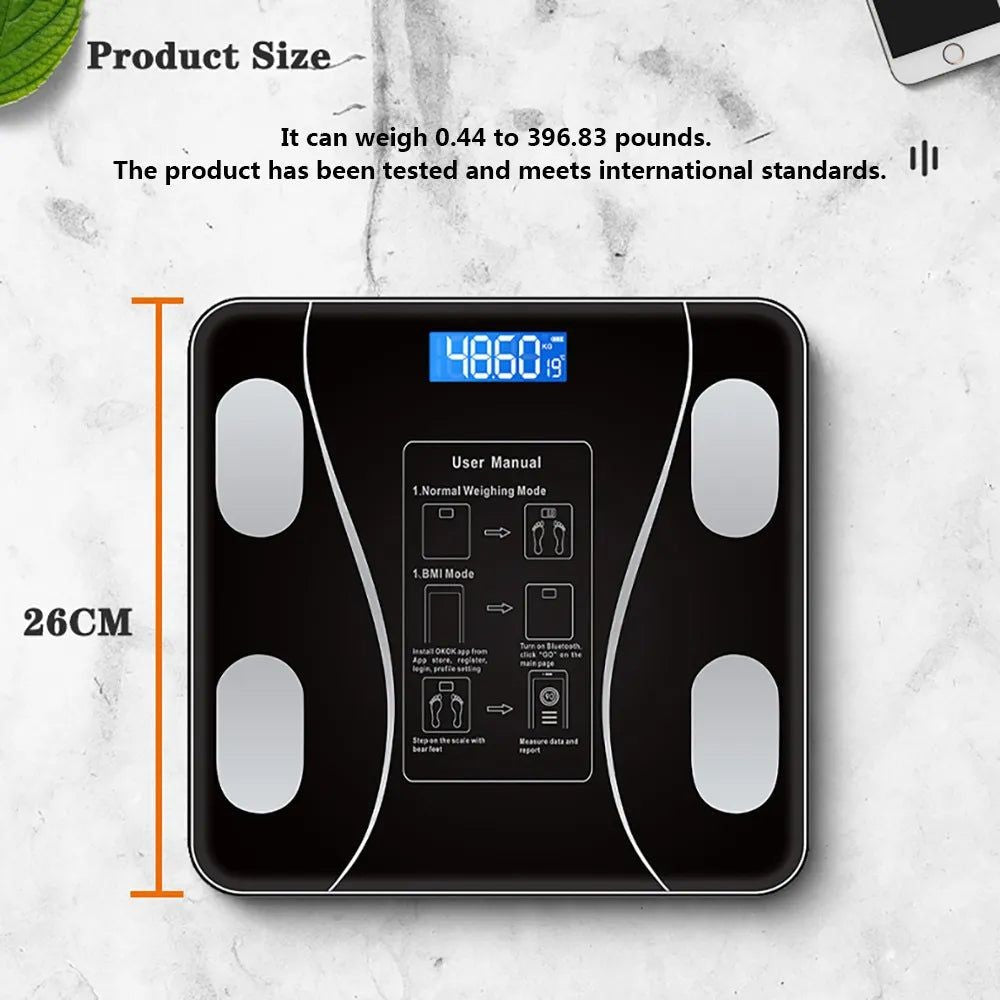 Smart Bluetooth Body Weight Scale 180KG – Digital Bathroom Scale with Body Fat & BMI Tracking via App