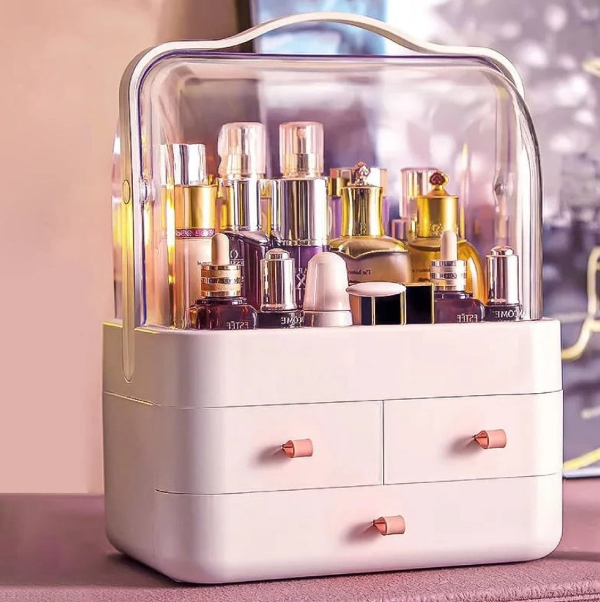 Premium Dustproof Makeup Organizer with Handle & Drawers – Portable Cosmetic Storage Box