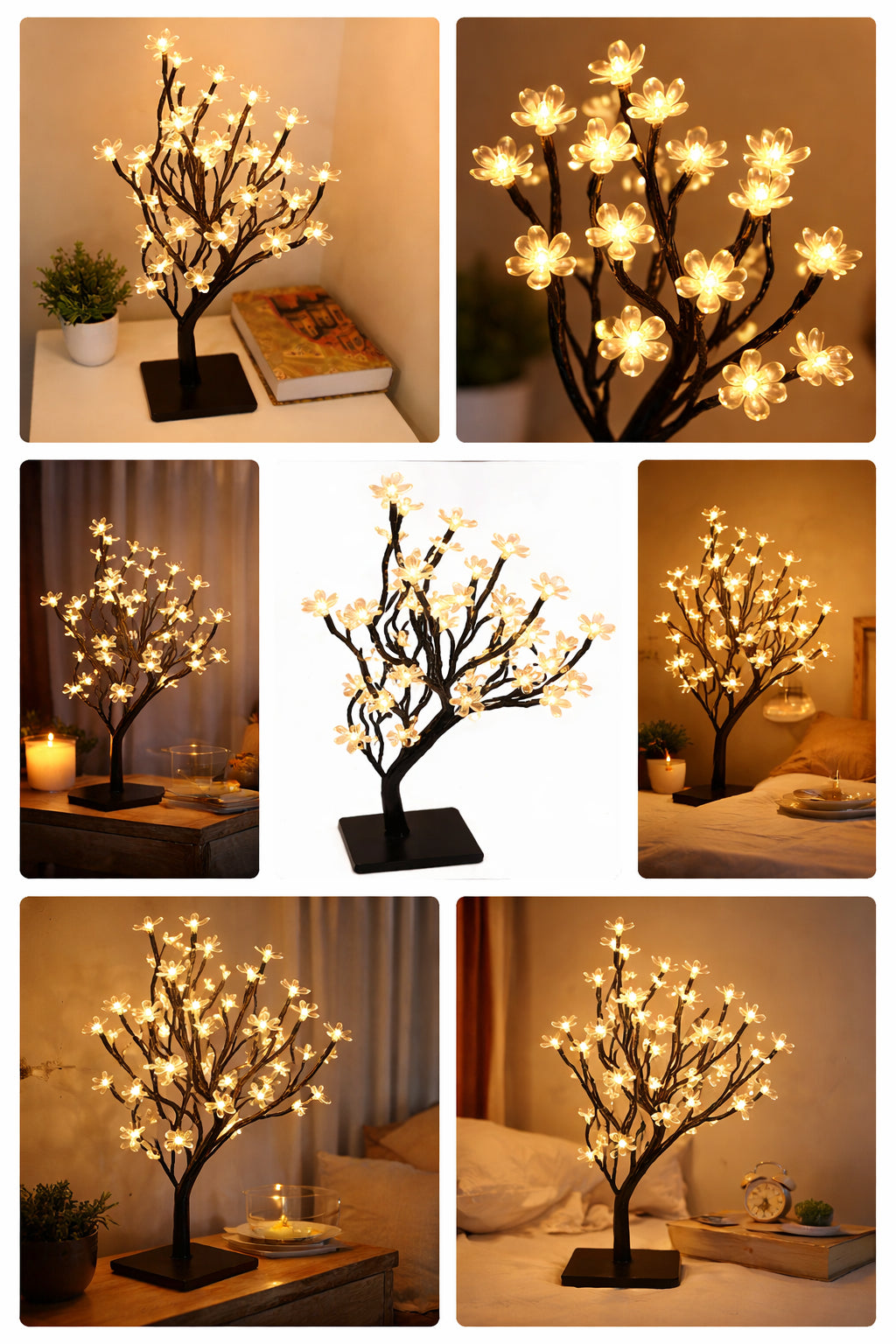 48 LED Cherry Blossom Tree Lamp – Warm White Bonsai Night Light, USB/Battery Powered Decorative Table Lamp for Bedroom, Living Room & Home Decoration