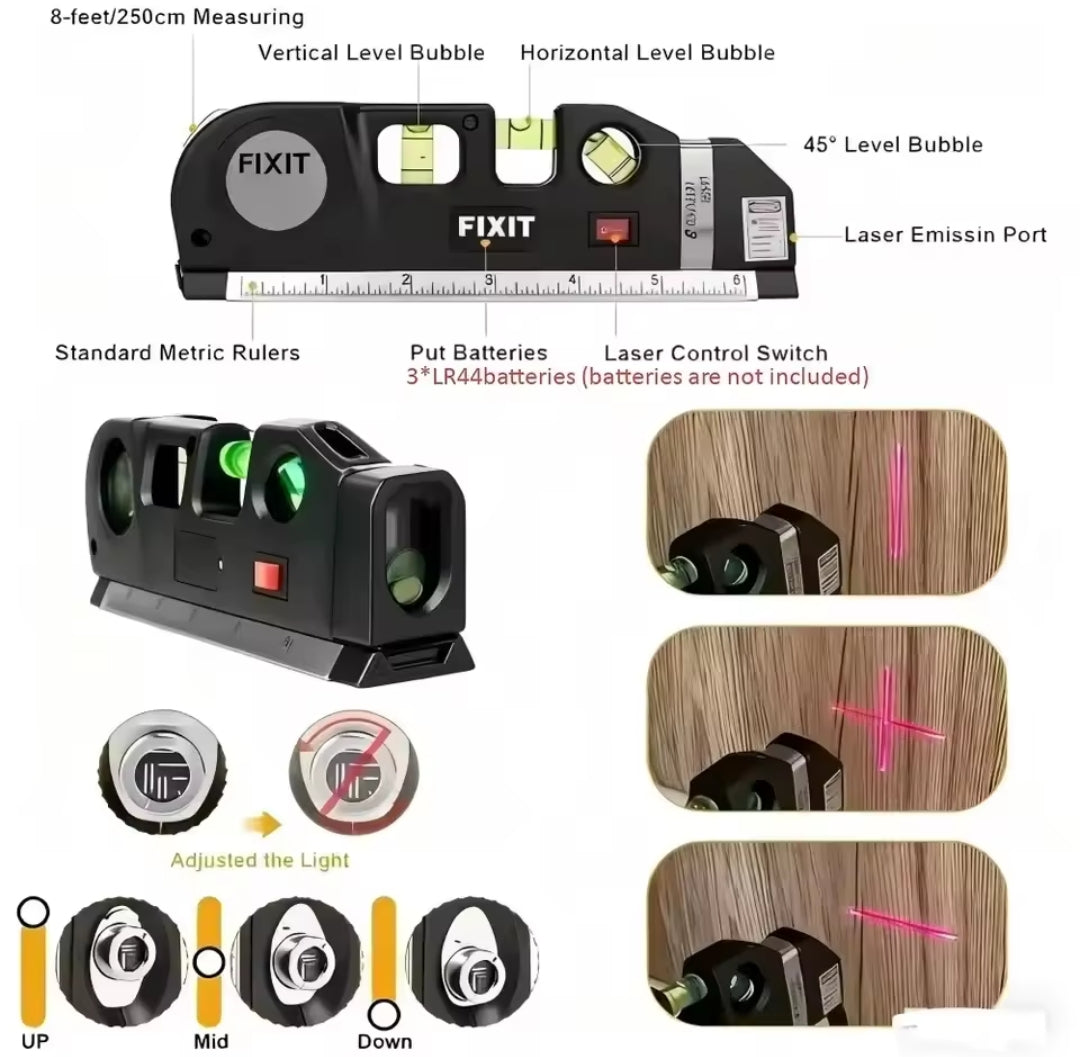4-in-1 Multipurpose Laser Level Line Tool with Adjustable Tripod – Cross Line Laser, 8-Feet Measuring Tape & Ruler | Professional Precision Tool