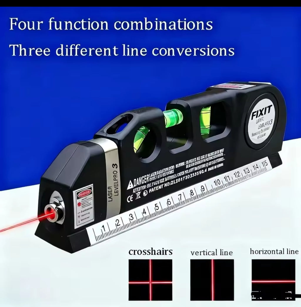 4-in-1 Multipurpose Laser Level Line Tool with Adjustable Tripod – Cross Line Laser, 8-Feet Measuring Tape & Ruler | Professional Precision Tool