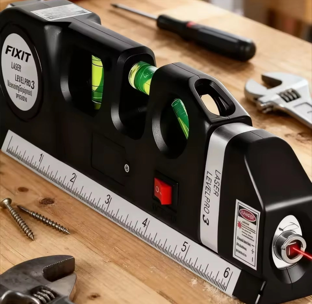 4-in-1 Multipurpose Laser Level Line Tool with Adjustable Tripod – Cross Line Laser, 8-Feet Measuring Tape & Ruler | Professional Precision Tool