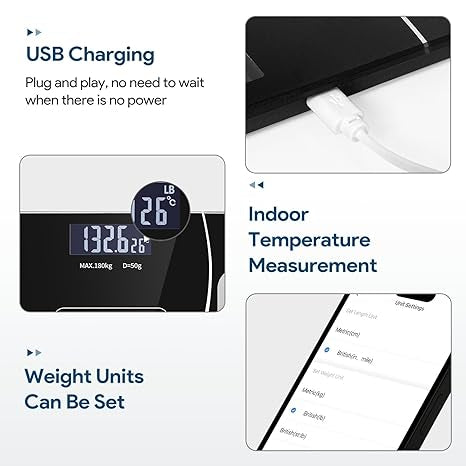 Smart Bluetooth Body Weight Scale 180KG – Digital Bathroom Scale with Body Fat & BMI Tracking via App