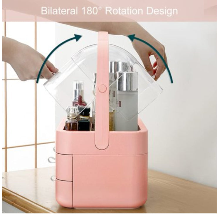 Premium Dustproof Makeup Organizer with Handle & Drawers – Portable Cosmetic Storage Box