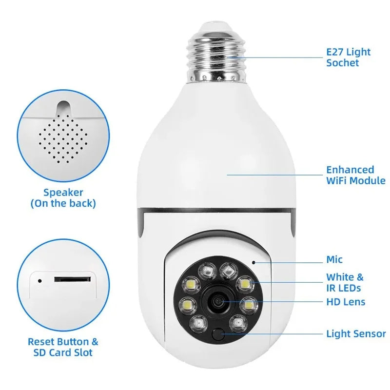 Wifi Bulb Camera – 360 Rotate Day and Night Vision CCTV Security Protection Audio Record Video Surveillance Camera Wireless Indoor
