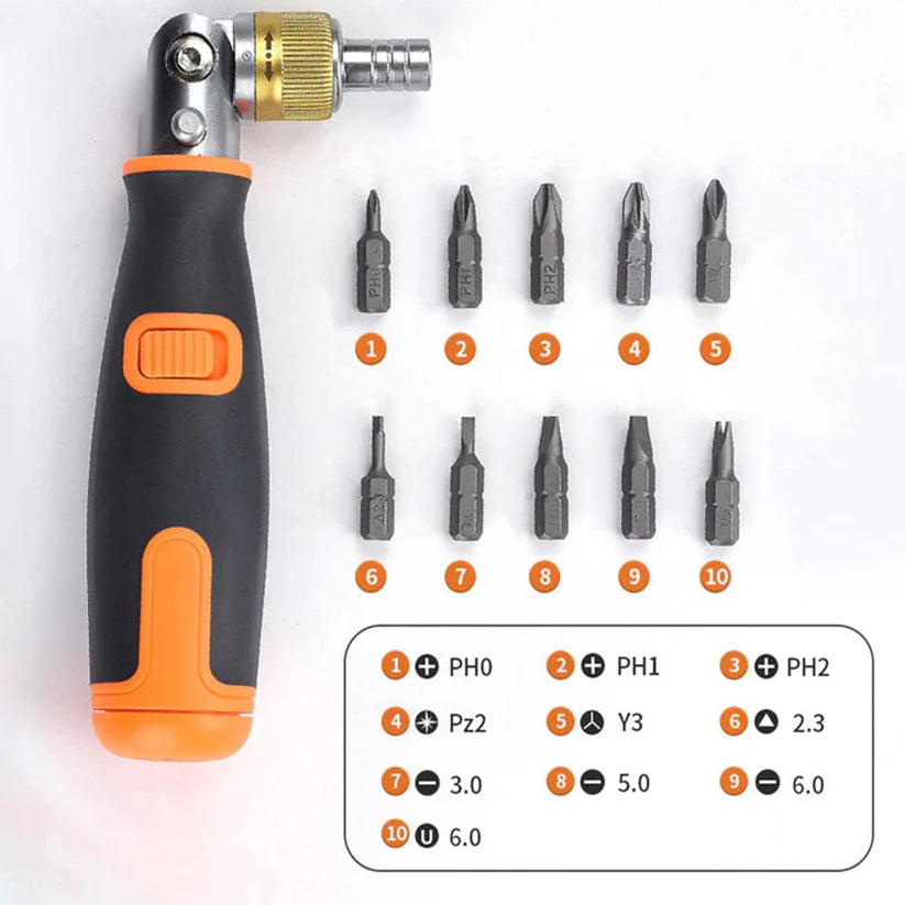 10-in-1 Ratchet Screwdriver Set | Multi-Angle Magnetic Screwdriver Repair Tool | Portable DIY Hand Tool Kit for Home, Office & Electronic Repairs