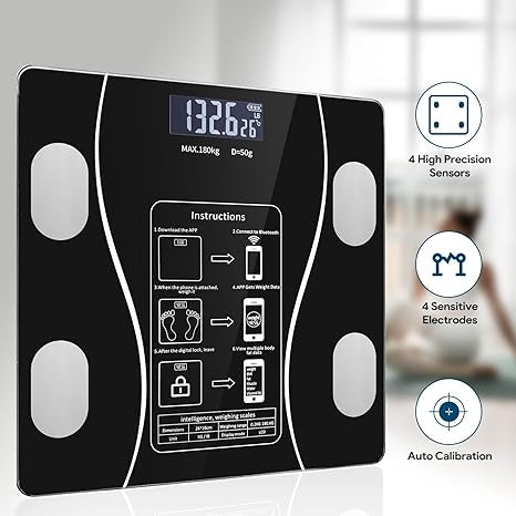 Smart Bluetooth Body Weight Scale 180KG – Digital Bathroom Scale with Body Fat & BMI Tracking via App
