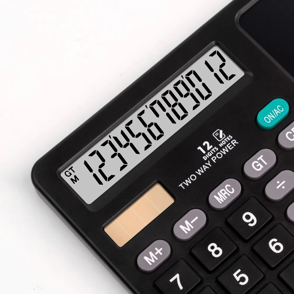 2-in-1 Calculator with Writing Pad | 12-Digit Electronic Calculator & 6-Inch LCD Writing Tablet | Solar + Battery