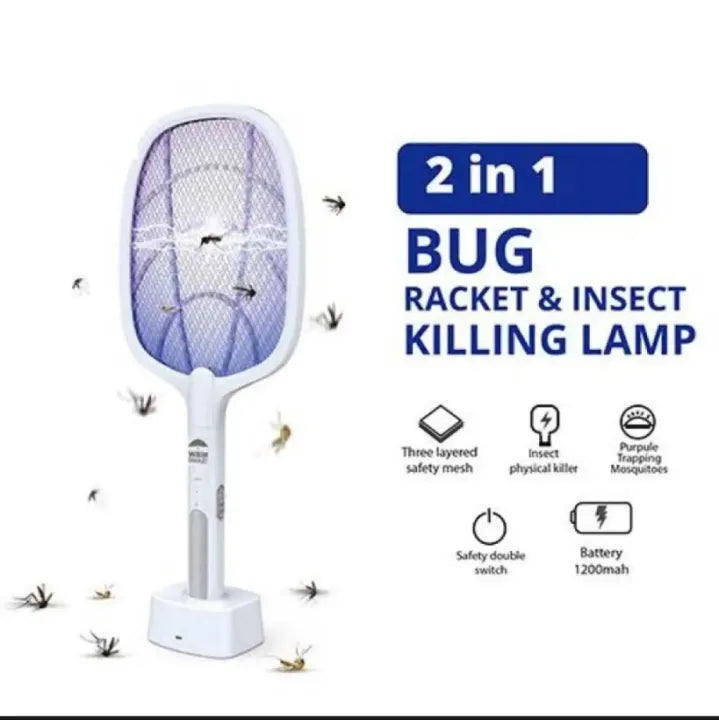 2-in-1 Electric Bug Zapper Racket – 3000V High Voltage | USB Rechargeable | LED Lighted Mosquito Swatter