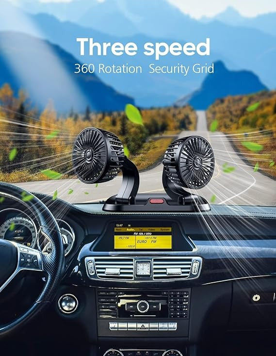 Dual Head Car Fan – 12V Mini Electric 360 Rotatable Cooling Fan