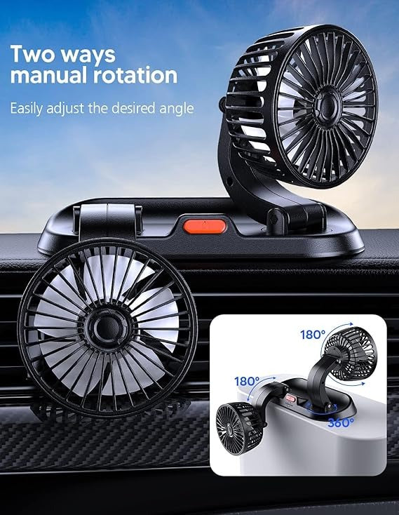 Dual Head Car Fan – 12V Mini Electric 360 Rotatable Cooling Fan