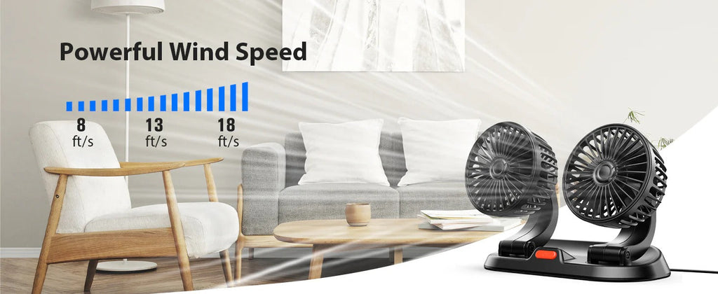Dual Head Car Fan – 12V Mini Electric 360 Rotatable Cooling Fan