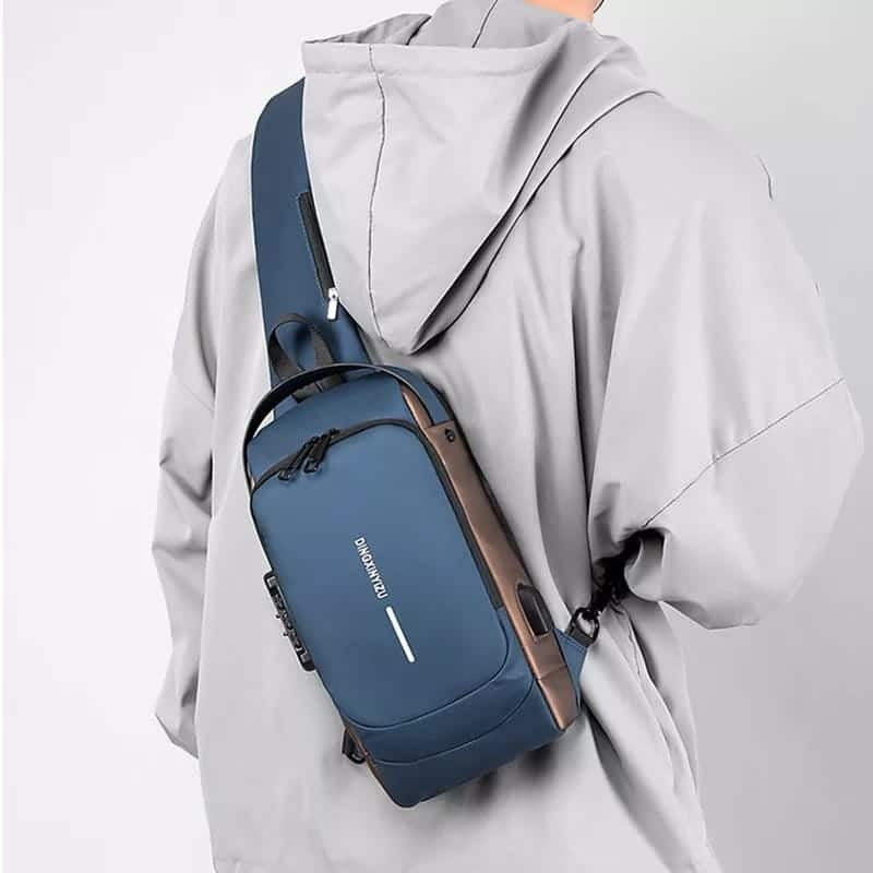 Waterproof Chest Bag - Fashion Men Sling Bag Pack with Lock Waterproof Anti-Theft Chest Bag with USB Charging Port Shoulder Bag Body Backpack with TSA Lock