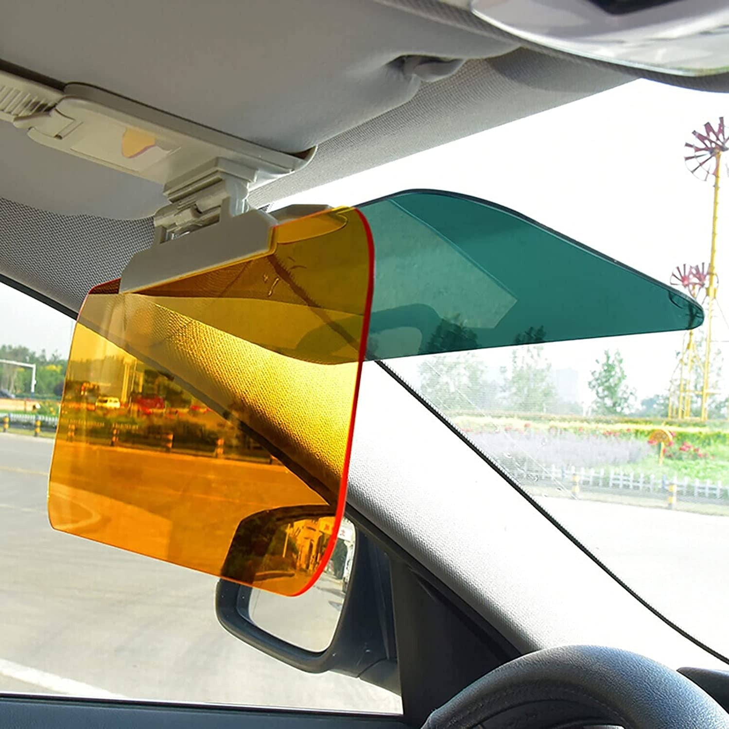 Car Sun Visor - 2 IN 1 HD Anti Sunlight Dazzling Goggle Day & Night Vision Driving Mirror UV Fold Flip Down Clear View Plastic Glass