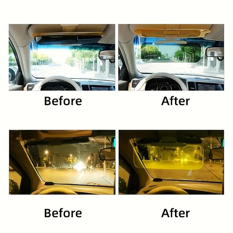 Car Sun Visor - 2 IN 1 HD Anti Sunlight Dazzling Goggle Day & Night Vision Driving Mirror UV Fold Flip Down Clear View Plastic Glass