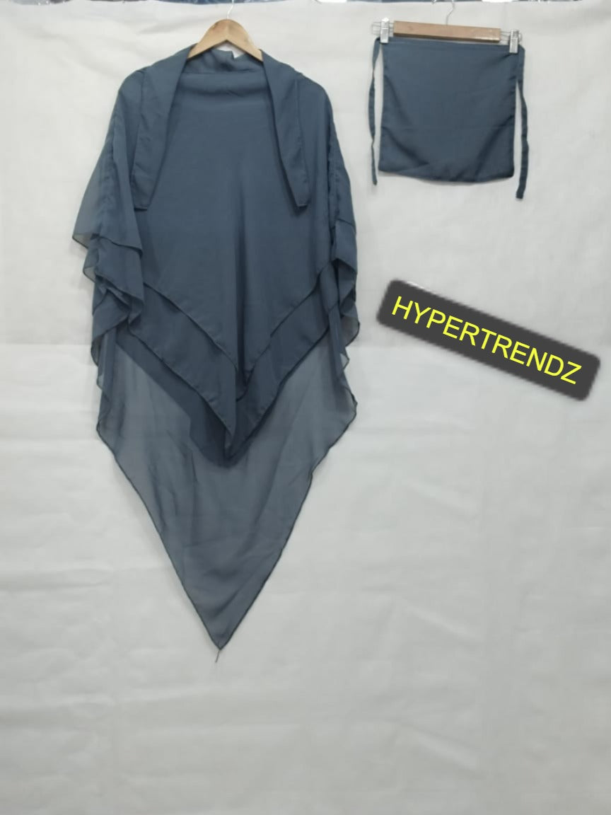 3 Layer Hijab Set – 2 Piece Khimar with Niqab | Modest Islamic Wear for Women