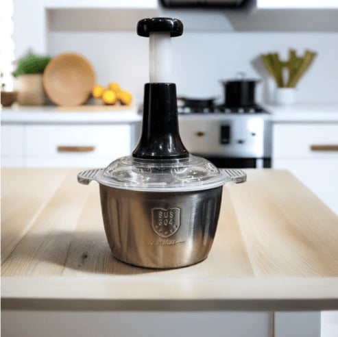 Multifunctional Stainless Steel Manual Food Chopper – 2L Bowl, 4 Sharp Blades for Vegetables, Meat & Herbs