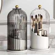 360° Rotating Cage-Shape Makeup Brush Holder – Luxury Dust-Proof Brush Organizer, Lipstick & Eyebrow Pencil Storage