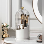 360° Rotating Cage-Shape Makeup Brush Holder – Luxury Dust-Proof Brush Organizer, Lipstick & Eyebrow Pencil Storage