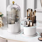 360° Rotating Cage-Shape Makeup Brush Holder – Luxury Dust-Proof Brush Organizer, Lipstick & Eyebrow Pencil Storage