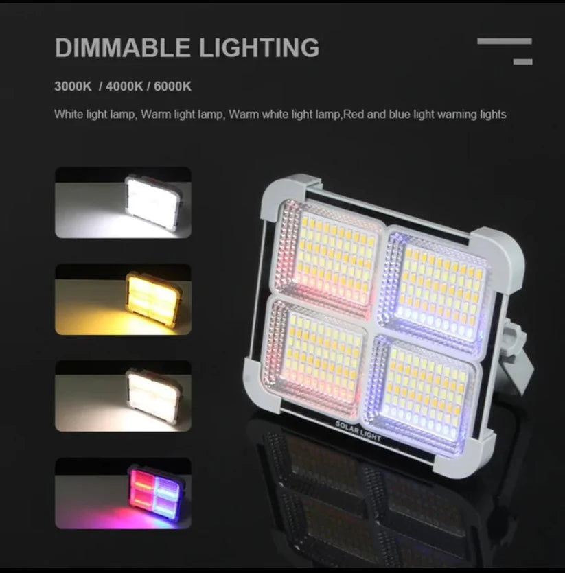 Solar Rechargeable LED Flood Light 400W – USB & Solar Charging, Power Bank, Waterproof Outdoor Light