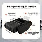 Multi-Function Car Armrest Cushion with Cup Holder & Tissue Box | Premium PU Leather Center Console Armrest Organizer for All Cars