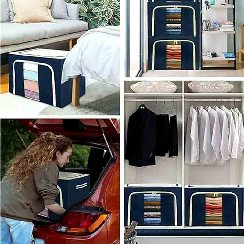 Premium Foldable Storage Box with Steel Rods – 55L Capacity, Random Prints